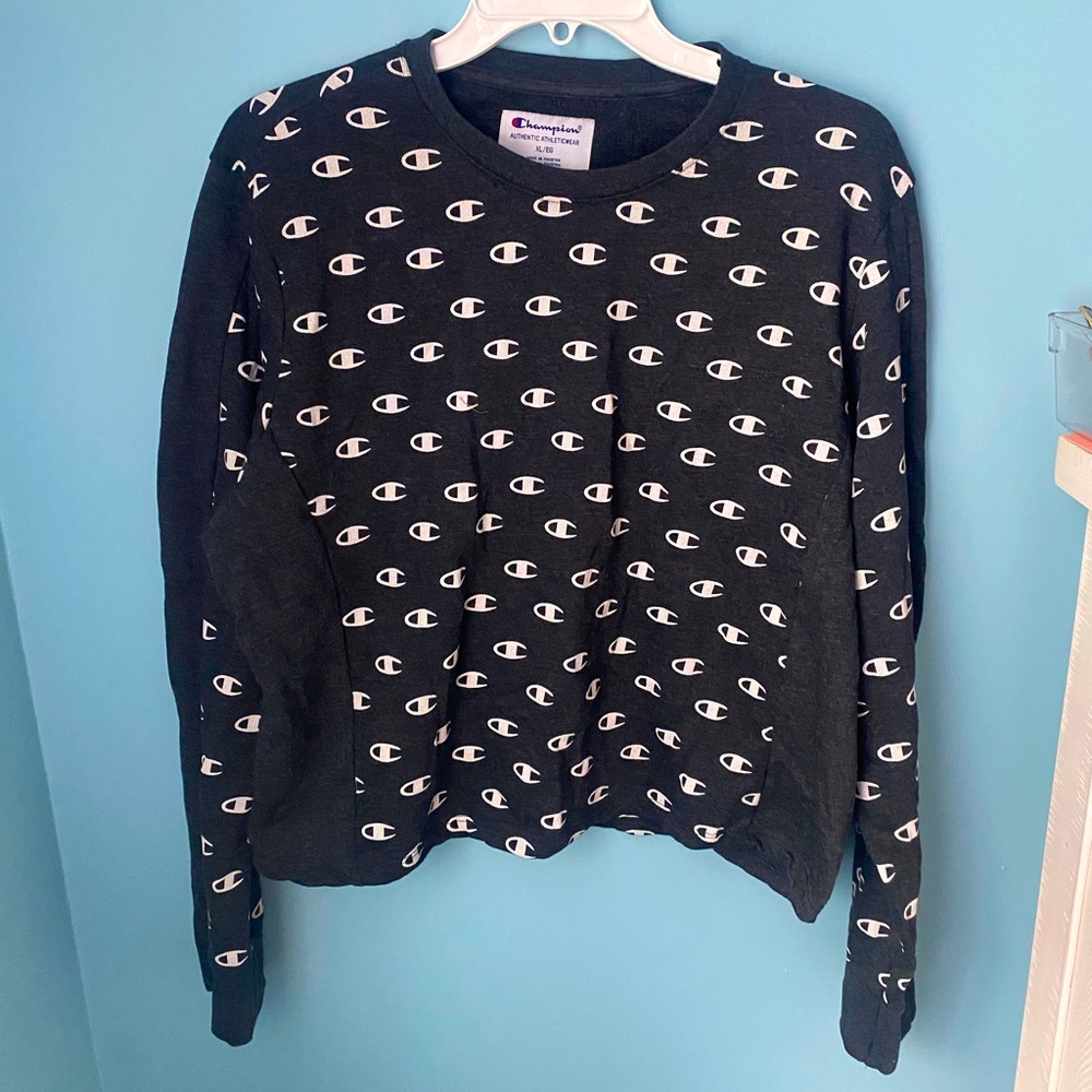 Champion Logo Print Sweatshirt Size XL Charcoal Grey